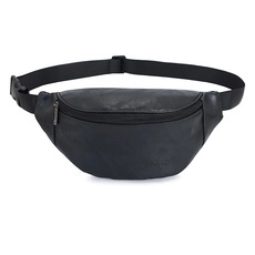 Detail view of black 400D oxford fabric fanny pack with adjustable strap and buckle
