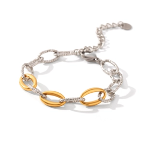 Minimalist stainless steel chain bracelet with gold and silver two-tone hammered texture