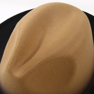 British style gradient jazz fedora hat with khaki and black two-tone wool felt finish