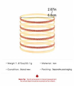 Detailed size specifications for a ten-piece gold and rose gold metal bangle set