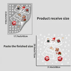 Detailed dimensions of Merry Christmas window decals with bells and snowflakes