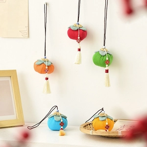 Handmade fabric persimmon ornaments with tassels for Christmas tree and home decor