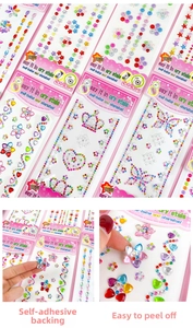 Detail of colorful self-adhesive diamond stickers showing easy peel and stick feature