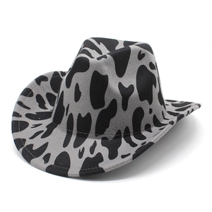 Chapeau de cow-boy occidental avec motif vache en tissu épais et large bord incurvé élégant