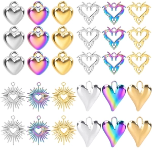 Stainless Steel Heart Charms Pendants For DIY Jewelry Making Sunburst Hollow Heart Necklace Earring Findings Gold Plated