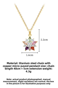 Close-up of a colorful floral pendant with titanium steel chain and crystal inlay details