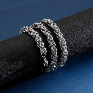 Byzantine style stainless steel chain necklace for men in silver finish with metallic texture