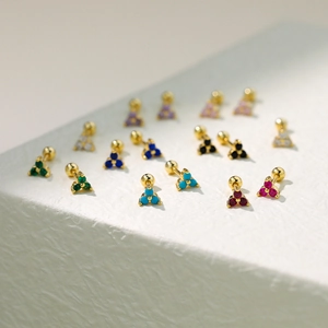 S925 sterling silver triangle colorful zircon stud earrings in various bright color options