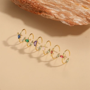 French vintage 14K gold plated adjustable rings with colorful irregular zircons