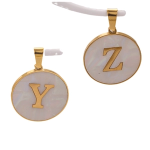 Gold stainless steel shell alphabet pendants featuring letters Y and Z for DIY jewelry making