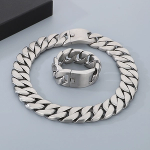 Ensemble de chaînes cubaines en argent avec collier et bracelet en acier inoxydable mat