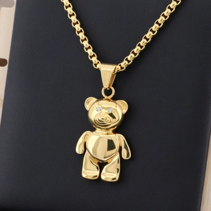 Hip hop style gold-plated panda pendant necklace with sparkling crystal eyes for men