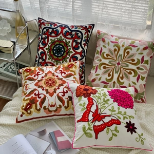 Ethnic floral embroidered throw pillow cover 3D textured cushion case for home sofa decor
