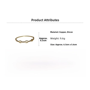 Detailed view of gold plated oval bangle with pavé zircons and product specifications