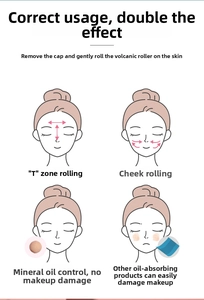 Instructional guide for mineral volcanic stone oil-absorbing roller on T-zone and cheeks