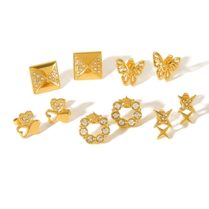 5-pair set of vintage 18K gold plated stainless steel geometric zircon butterfly earrings