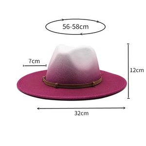 Detailed size chart for the gradient wool fedora hat with specific brim and crown measurements