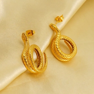 Snake Stud Earrings 18K Gold Plated Stainless Steel Spiral Coil Scale Textured Niche Design Trendy Jewelry For Women