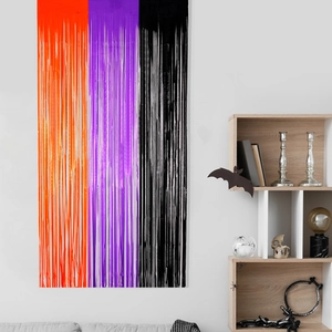 2m Orange Purple Black Fringe Curtain for Halloween Party Backdrop Decoration
