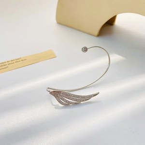 Detail eines silbernen Schmetterlingsflügel-Ohrclips mit glitzernden Diamanten im Licht
