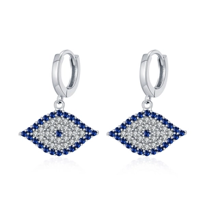 Elegant S925 sterling silver hoop earrings featuring blue eye pendants with crystal pave