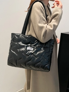 Women Quilted Puffer Tote Bag Shiny Lightweight Cotton Padded Shoulder Bag Large Capacity Casual Commuter Handbag