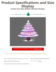 Detailed size specifications for pink Christmas tree static PVC glass window stickers