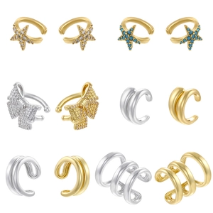 Brass Zircon Star Bowknot Ear Cuffs Non Pierced For Women Minimalist Geometric Trendy Clip On Earrings
