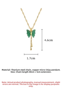 Detailed size and material specs for gold-plated butterfly pendant with titanium steel chain