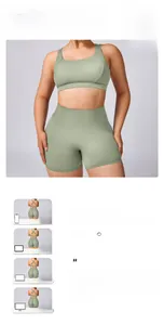 Sage green plus size sports bra and high waist shorts set in high-stretch knit fabric