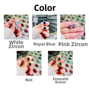 Detailansicht der ovalen Kristall-Ohrclips in fünf Farben Weiß Blau Pink Rot Smaragd