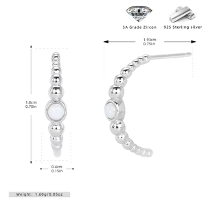 Detailed view of S925 sterling silver C-shaped earrings with 5A zircon inlay measurements