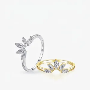 Anello Corona In Argento Sterling 925 Con Zircone Marquise Gioielli Impilabili Minimalisti Eleganti Per Donna