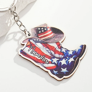 Custom Western cowboy boot and hat keychain with American flag pattern for bags