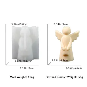 Detailed dimensions for angel silicone mold and finished candle with wing design
