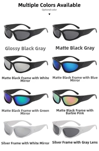 Matrix display of Y2K silver sunglasses in eight different lens colors on white background