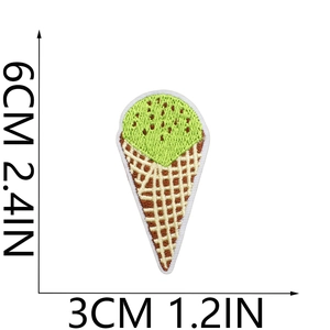 Detailed size specifications for the green ice cream cone embroidered patch in centimeters