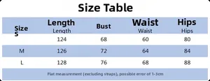 Detailed size chart table for mesh patchwork bodycon dress including S, M, and L dimensions