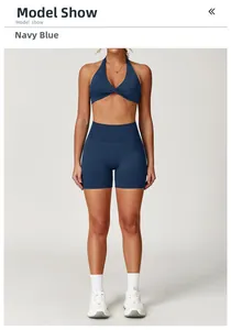 Zweiteiliges Sport-Set in Marineblau mit Neckholder-BH und Shorts mit hohem Bund