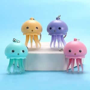 Porte Clés Méduse Mignon LED Lumière Effet Sonore Dessin Animé Plastique Pendentif Couleur Macaron Kawaii Accessoire Sac Cadeau