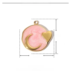 Detailed parameter display of pink enamel moon heart pendant in stainless steel