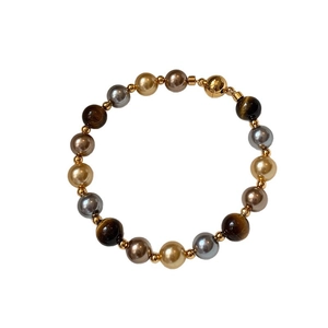 Bracelet vintage français avec œil de tigre, perles et fermoir magnétique doré