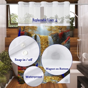 Détail du rideau de douche gaufré avec doublure amovible et base magnétique