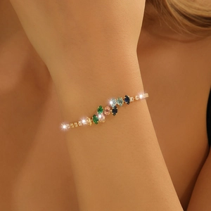 Colorful Marquise Zirconia Bracelet Gold Plated Alloy Leaf Cluster Tennis Chain Elegant Fashion Jewelry For Women