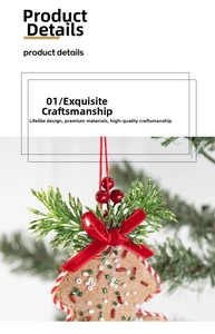 Detail of gingerbread star ornament with red velvet bow and festive berries on Christmas tree
