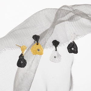 Irregular rock texture S925 silver earrings with CZ stone on metallic mesh display