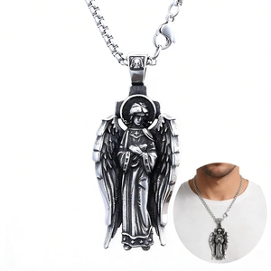 Pendentif Croix Ange Acier Inoxydable Religieux Prière Aile Déesse Rétro Gothique Bijou Pour Hommes