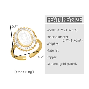 Detaillierte Größenangaben und Materialansicht des vergoldeten Maria-Rings mit Gravur