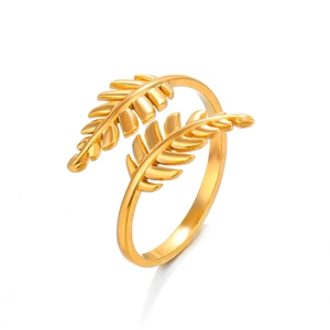 Anello a foglia in acciaio inossidabile placcato oro 18K dal design aperto e lucido