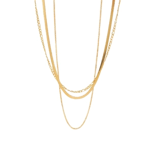 Three-layer 18K gold-plated necklace featuring snake, figaro, and cable chain styles